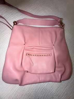 LAGGO Blush Pink Pebbled Leather Shoulder Bag with Front Pocket